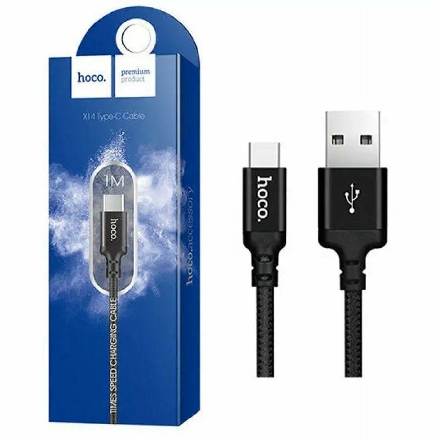 Дата-кабель универ. USB Type-C 2м, 3А, нейлоновая оплетка, черный HOCO X14 2929